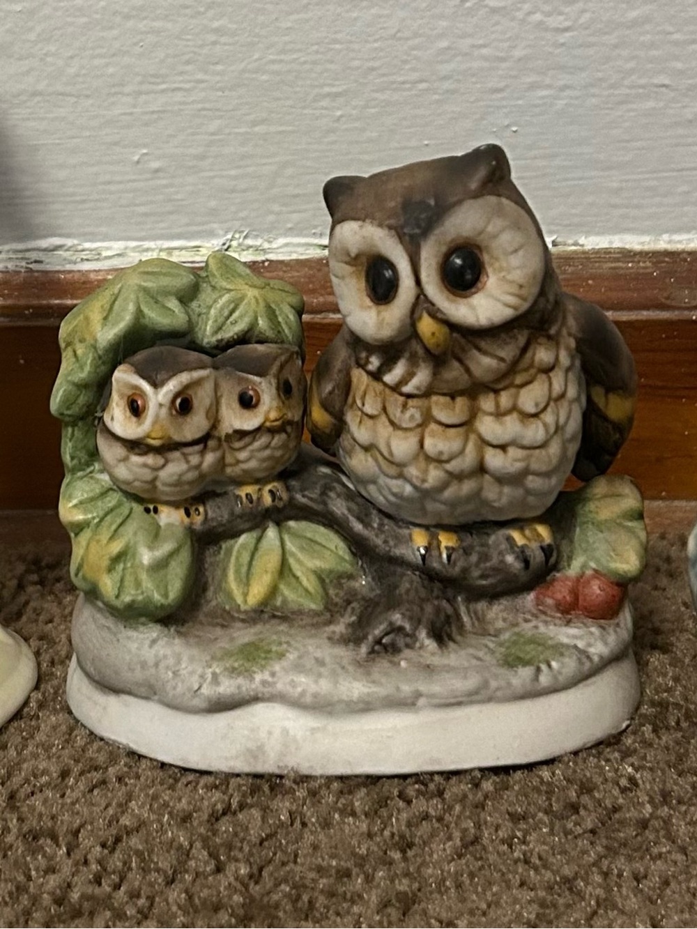 1970s Vintage Homco Porcelain Mother Owl & Owlets